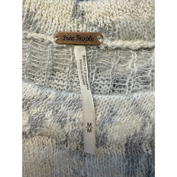 Free People Gray and White Boat Neck Sweater with Zip Sides Medium Pre-owned - Picture 4 of 9